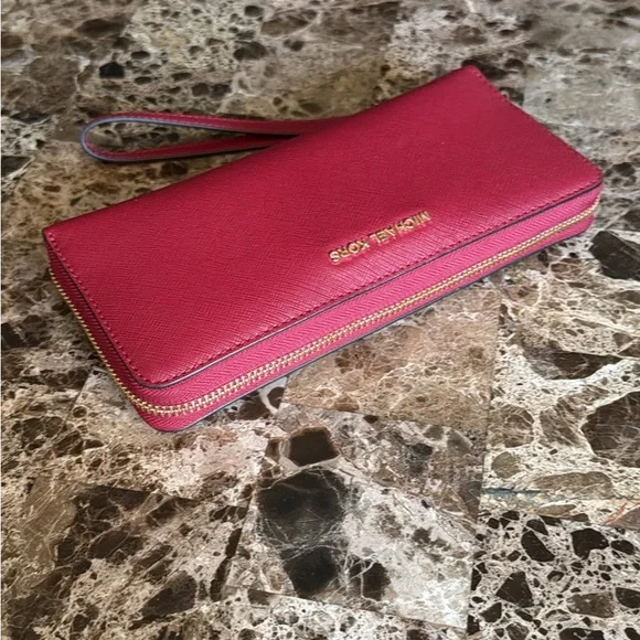 Michael Kors Red Zip-Around Wristlet Clutch with Gold Hardware - Picture 2 of 5